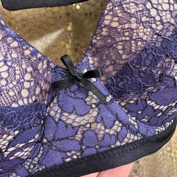 Victorias Secret Purple Black Lace Lined Demi Dream Angels Bra 34D - Picture 5 of 9